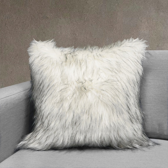 Grey furry throw pillow sale