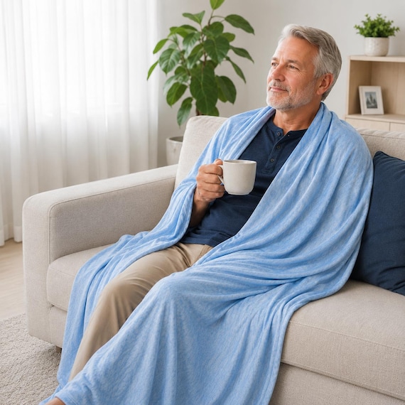 ULTRA SILKY-SOFT Cooling Blanket, Ultra Soft Summer Throw Blanket, Blue or Gray, Breathable Cotton Back, For Hot Sleeper, Gift For Father