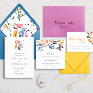 ALEXIS - Bold Spring Floral Semi-Custom Wedding Invitation Suite | Stationery | Garden | Rainbow | Colorful | Floral | Vintage