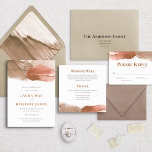 LAURA - Neutrals Watercolor Semi-Custom Wedding Invitation Suite | Stationery | Beige | Tan | Burnt Orange | Paint