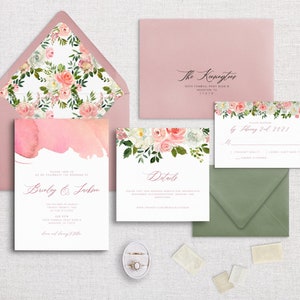 BRINLEY - Pink Floral Semi-Custom Wedding Invitation Suite | Stationery | Watercolor | Floral | Classy | Garden | Flowers