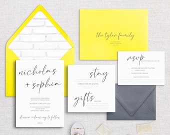SOPHIA - White Brick Semi-Custom Wedding Invitation Suite | Stationery | Black & White | Classic | Simple | Calligraphy Font