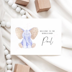 Baby Blue Elephant Grußkarte | Personalisierte Karte | Personalisiert | Willkommen Baby Karte | Willkommen in der Welt | Baby Shower Karte