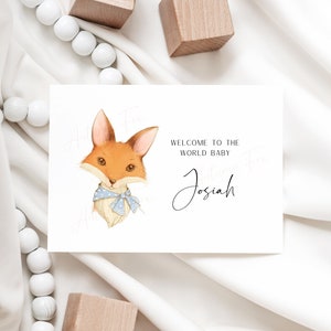 Kleiner Blaufuchs Grußkarte | Personalisierte Karte | Personalisiert | Willkommen Baby Karte | Willkommen in der Welt | Baby Shower Karte