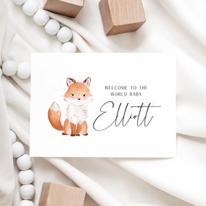 Baby Fuchs Grußkarte | Benutzerdefinierte Karte | Personalisiert | Willkommens-Baby-Karte | Willkommen in der Welt | Baby-Dusche-Karte