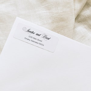 May include: White mailing label with black text. The label reads "Andrese and Brent", "1230 Main Street", and "Omaha, Nebraska 68134".
