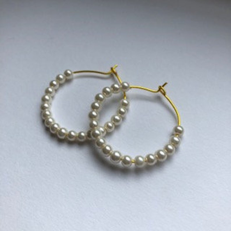 Pearl Glass Bead Gold Wire Earrings Full Beaded