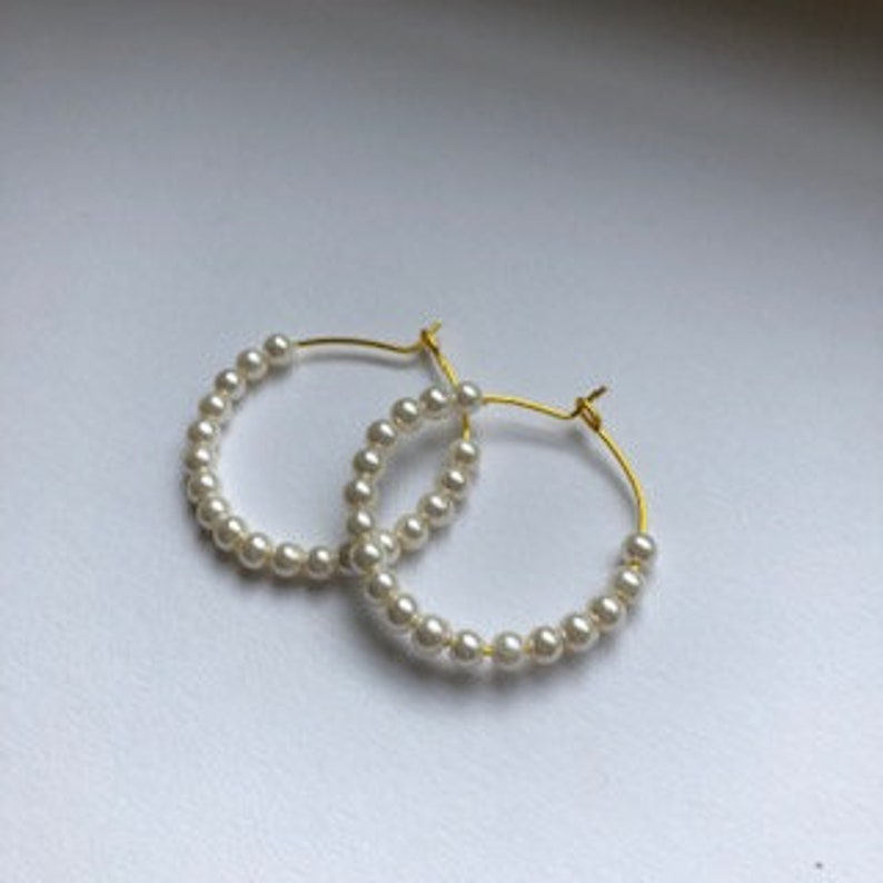 Pearl Glass Bead Gold Wire Earrings Full Beaded