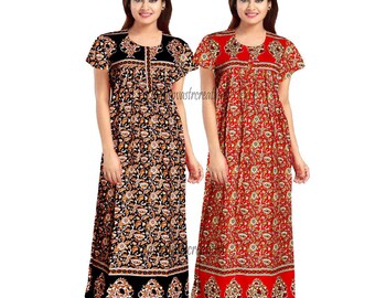 Free Size Combo Pack Green /& Blue Indian Handicraft Nightwear Long Gown Nighty Dress Embroidery Sleepwear Gown Nighties White Size