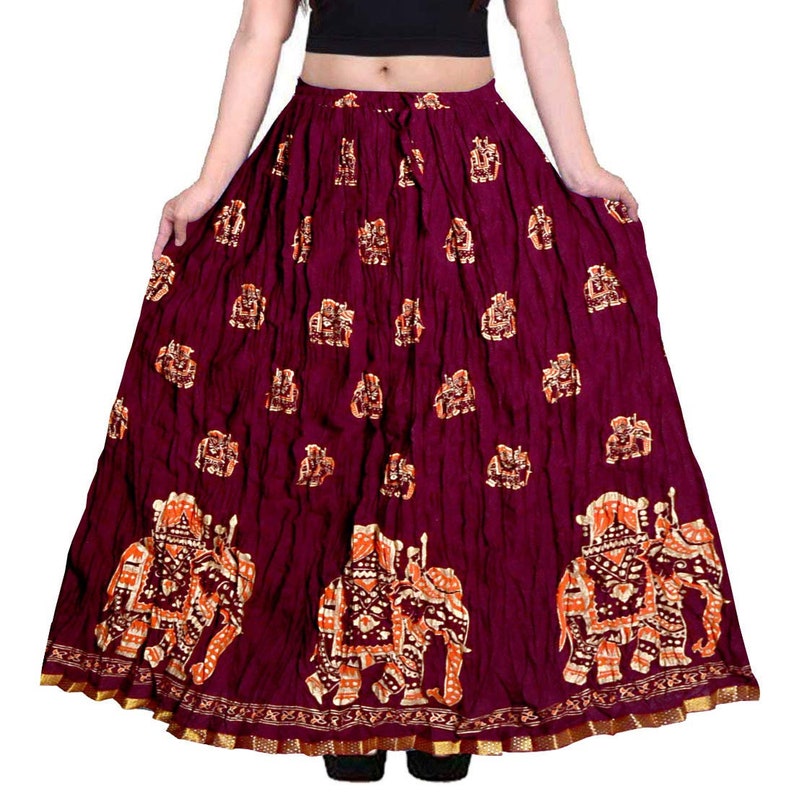 Multicolor, Women/'s Mandala Hand Block Printed Long Around Skirt With Elastic /& Knote In Free Size