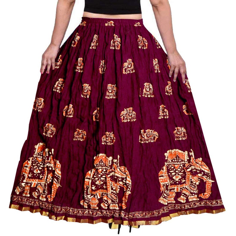 Multicolor, Women/'s Mandala Hand Block Printed Long Around Skirt With Elastic /& Knote In Free Size