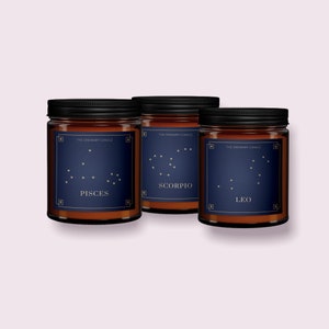 Vela zodiacal / vela de cumpleaños / mecha de madera de 9 oz / cera de soja de coco / vela constelación / regalos de mes de cumpleaños / vela zodiac divertida