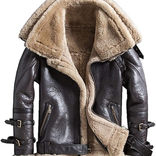 Mens RAF B3 Brown Bomber Shearling Fur Genuine Leather Jacket - Etsy