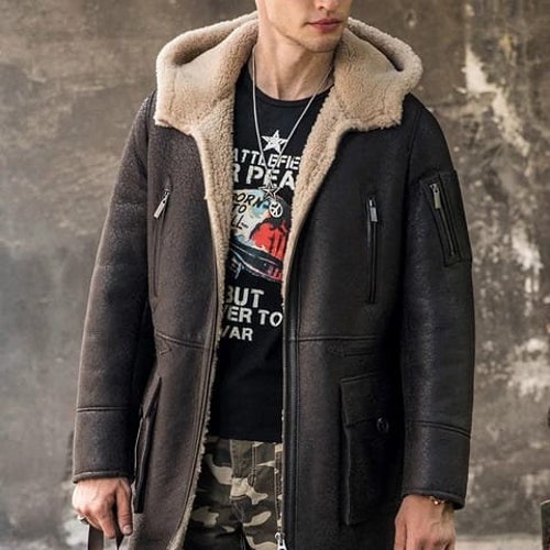 Men's B3 Aviator Distressed Bomber Real Shearling - Etsy