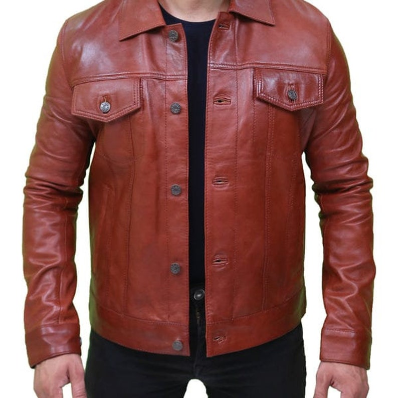 Mens Leather Jacket Brown Vintage Biker Motorcycle Brown - Etsy