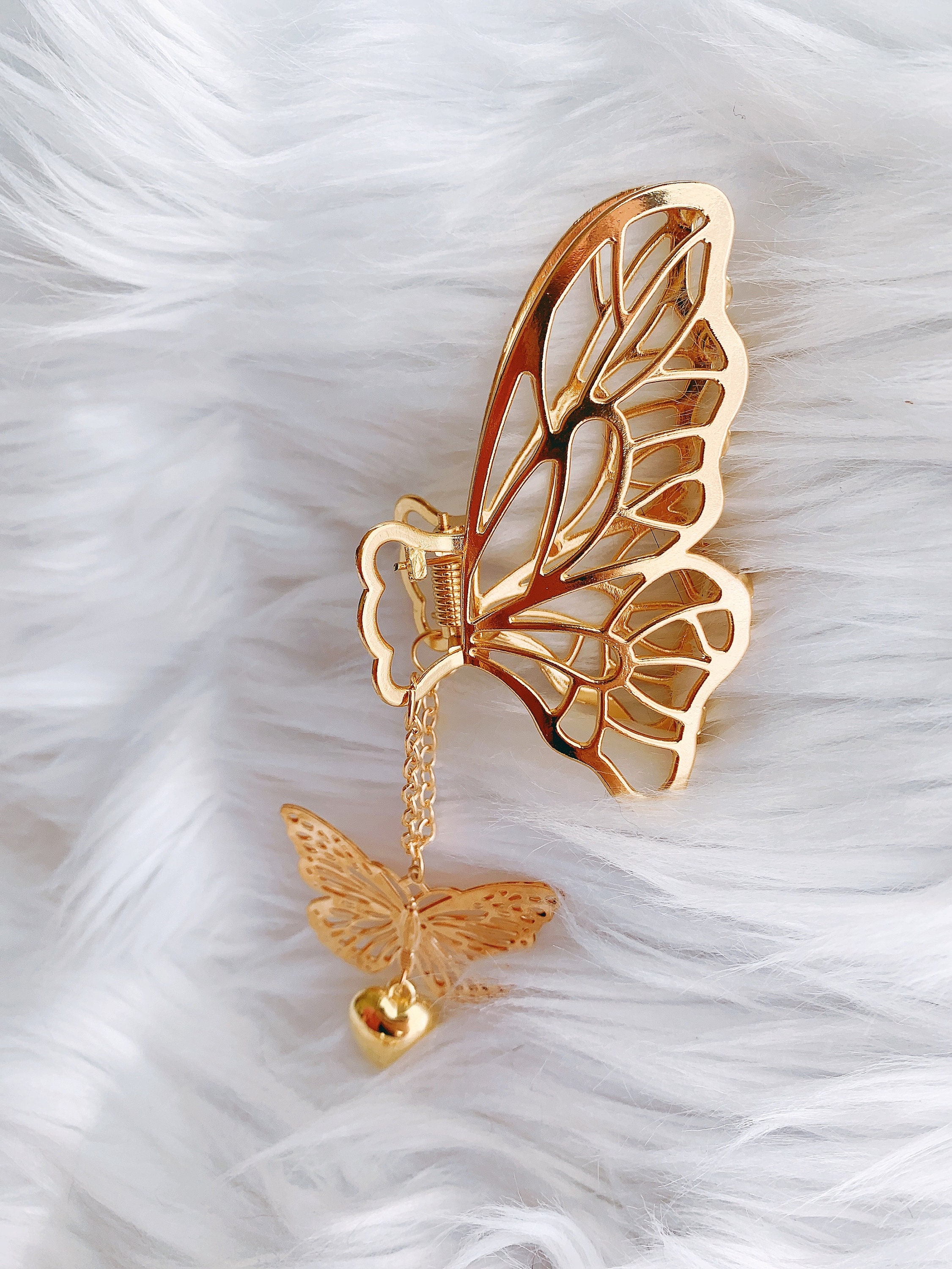 Metal Butterfly Hair Clips Pearl Flower Hair Claw Gold Color Etsy