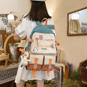 Woman Large Capacity Checkered Canvas Shoulder Bag Japanese Korean Style