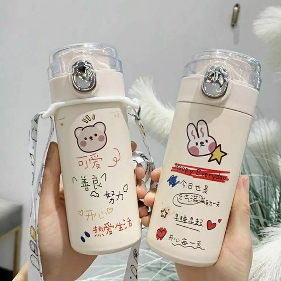 Cute Thermal Mug 450ml Kawaii Cartoon Stainless Steel Thermos Bottle Coffee  Tea Milk Cup Girl Gift New Year Cup 
