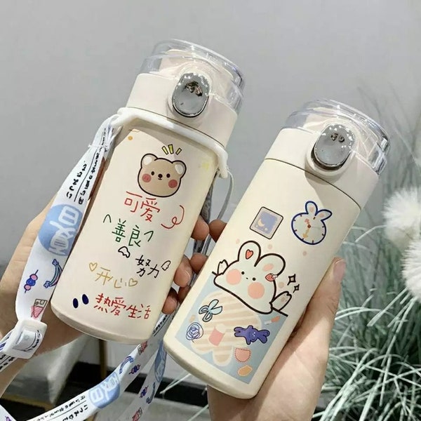 Cute Thermal mug 450ml kawaii cartoon Stainless Steel Thermos bottle Coffee Tea Milk Cup Girl Gift New Year Cup