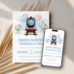 EDITABLE:  Thomas the Tank Engine Birthday Party Invitations • Thomas and Friends themed party invitation • Edit in Corjl