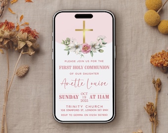 DIGITAL: First Holy Communion Invitation for mobile phones • Catholic Holy Communion • Personalised Digital Invitation