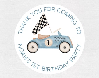 Personalised Fast One, Two Fast • 3rd Birthday Glossy Stickers for Party Bags, Favours, Sweet Cones & Gift Bags • Racing Car or Grand Prix