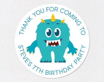 Personalised Glossy Monster Stickers for Party Bags, Favours, Sweet Cones and Gift Bags • Birthday Parties with a Monster and Space Theme