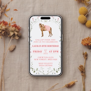 DIGITAL: Horse and Pony Themed Birthday Party Invitations for mobile phones • Gymkhana and Riding Party • Personalised Digital Invitation