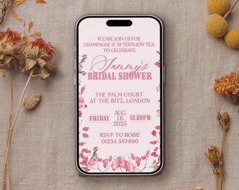 DIGITAL: Vintage Tea Party Bridal Shower Invitation • Personalised Baby Shower Invitation • Hen Party • Sweet Pea Pink Flower Invitation