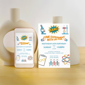 DIGITAL: Wissenschafts-Einladung zum Geburtstag • STEM Party • verrückter Wissenschaftler • Labor-Party • Wissenschaftsmuseum • personalisierte digitale Einladung
