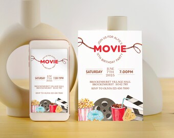 TheCardZoo Movie Film Night Cinema – Personalised Children's Birthday Party Invitations – UK Made 3 thumbnail image