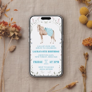 DIGITAL: Horse and Pony Themed Birthday Party Invitations for mobile phones • Gymkhana and Riding Party • Personalised Digital Invitation