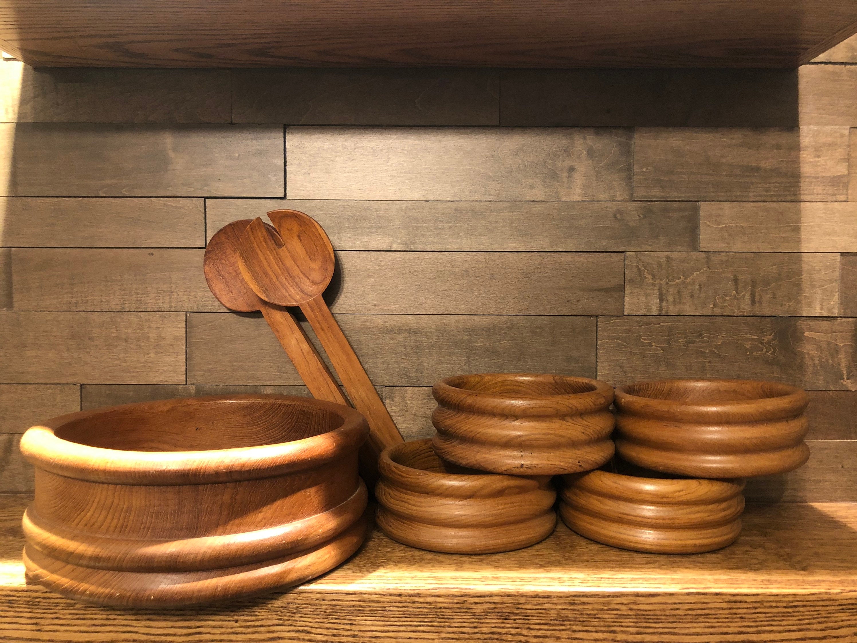 Teak Wood Salad Bowl Set. Made in Thailand. My Aunt Got This Etsy