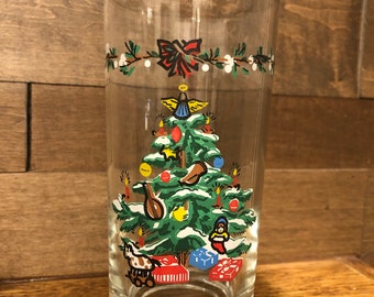 Vintage Christmas Holiday Tumbler Glass Christmas Tree