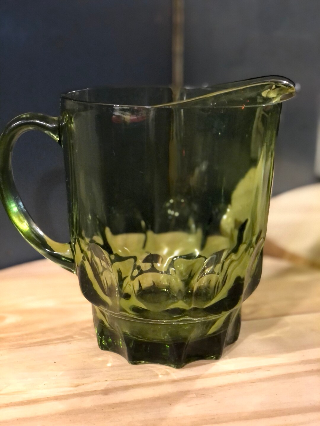 Vintage Green Glass Pitcher Etsy