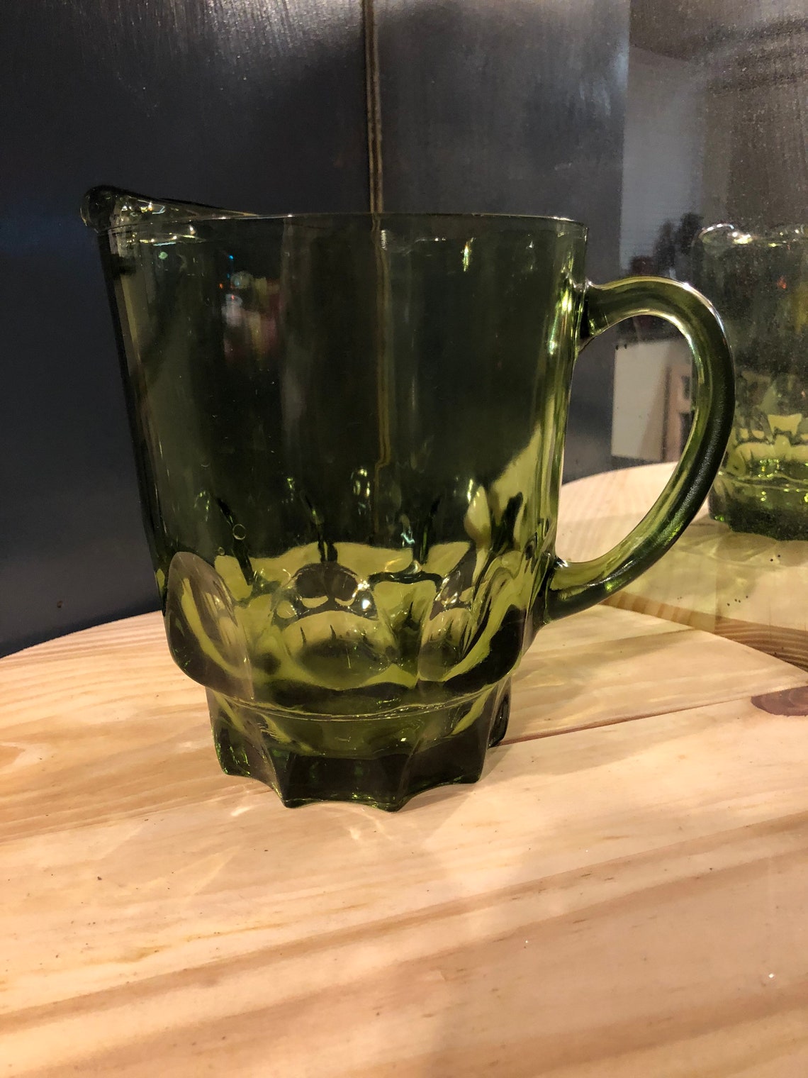 Vintage Green Glass Pitcher Etsy