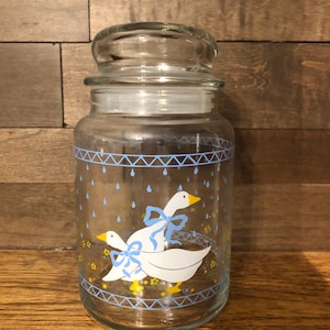 Vintage Cottagecore Country Decor Storage Container Goose 1990s country decor blue white raindrops