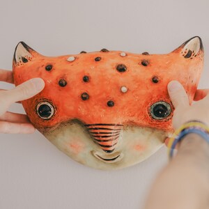 Handmade Fox Head Paper Mache Wall Decor – Unique Fall Ornament for Home
