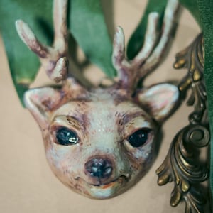 Animal Head Wall Decor Handmade Deer Wall Medallion – Small Paper Mache Stag Sculpture