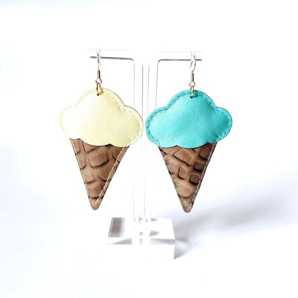 Unique Funky Ice cream earrings Handmade gift leather dessert earrings Lightweight dangle statement Ice cream jewelry Summer jewelry gift