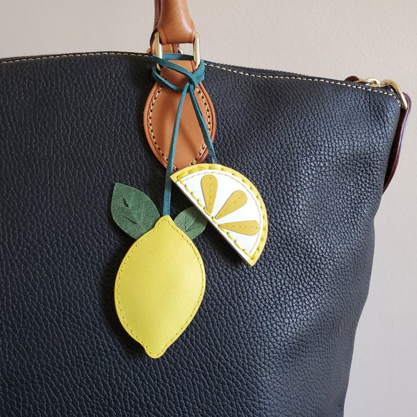 Zitronenhandtaschenanhänger Kawaii Schlüsselanhänger Lederhandtaschendekor Bauernmarkt Muttertagsgeschenk
