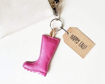 Rain Boot cute fall keychain, Leather handbag charm, Keychain charm for handbags, Fall purse charm, Autumn keychains