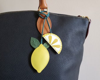 Lemon handbag charm Kawaii keychain Leather handbag decor Farmers market Mothers Day gift