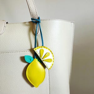 Lemon handbag charm Kawaii keychain Leather handbag decor Farmers market Mothers Day gift