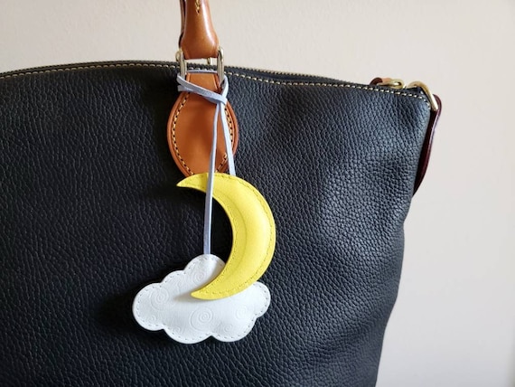 Leather Bag Charm, Cloud & Moon Handbag Charm, Crescent Moon