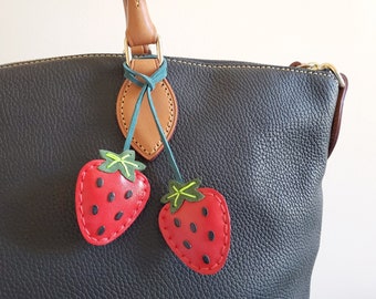 Strawberry handbag charm Fruit lover gift Farmers market, Kawaii fruit charm Leather handbag décor