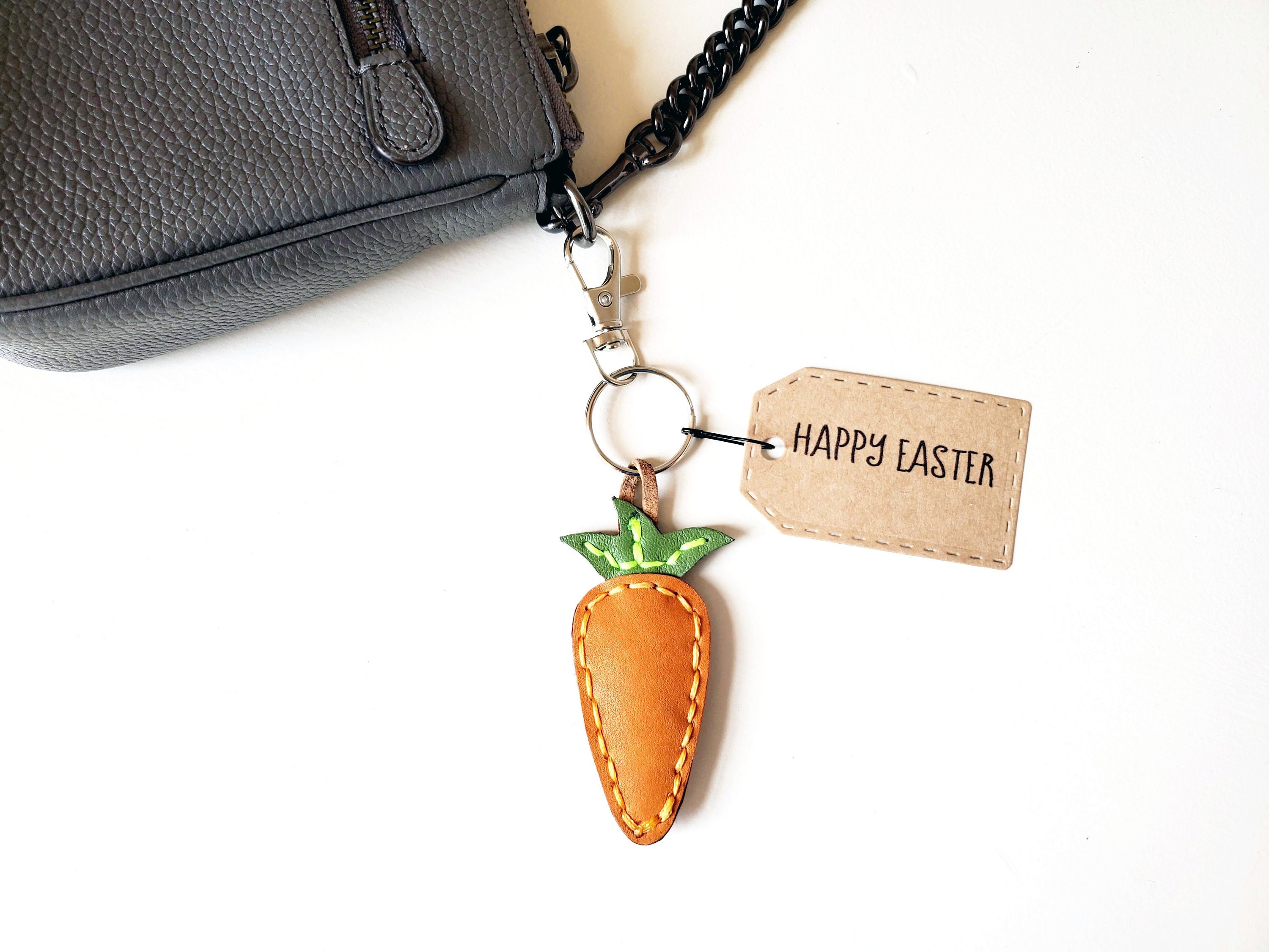 Bunny Bag Charm Easter Bunny Tag Handmade Leather Keychain 