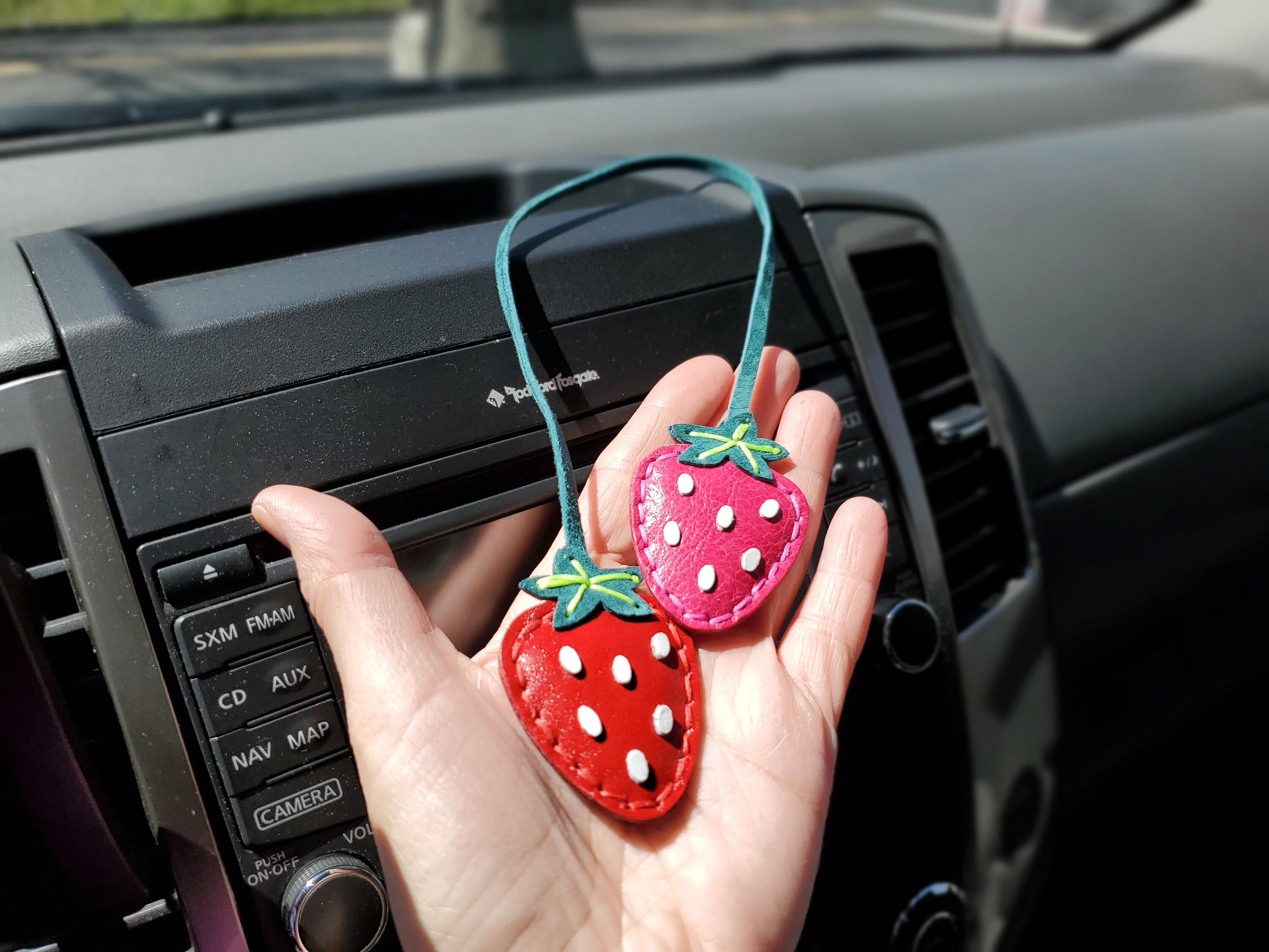 Red Strawberries car charm for rearview mirror Kawaii fruit Etsy