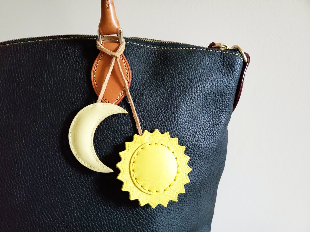 Sun and Moon Bag Charm, Leather Handbag Charm, Moon Motifs