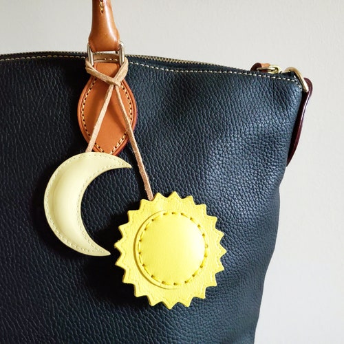 Sun and Moon Bag Charm, Leather Handbag Charm, Moon Motifs